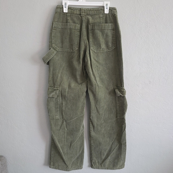 Forever 21 Juniors Wale Cargo Wide Leg Olive Green Corduroy Pants Grunge Sz XS - Picture 5 of 8